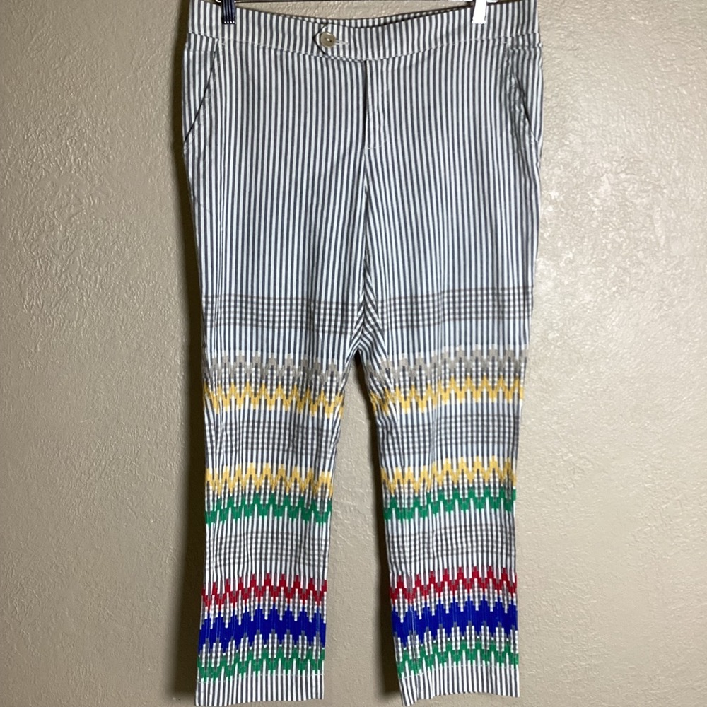 Cartonnier Anthropologie Striped Embroidered Geometric Ankle Pants Women's 8